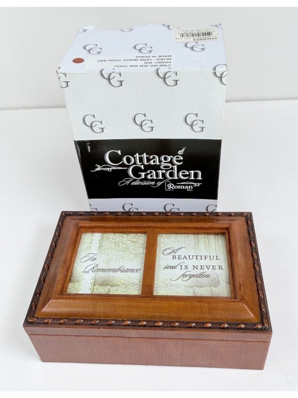 Cottage Garden Keepsake Trinket Music Box Memorial Wood How Great Thou Art Song